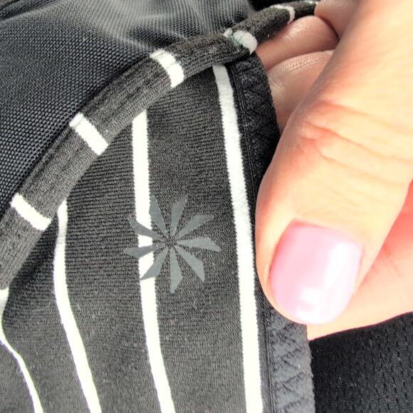Athleta Transcendence Black White Striped Mesh Racerback Sports Bra Size Medium - Picture 8 of 10